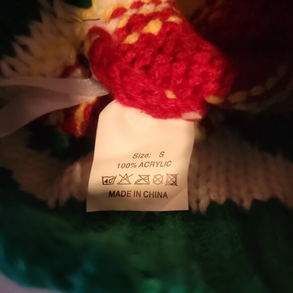 Knitted Elf Festive Holiday Hat with Ears PomPom Stretch sz S - Picture 3 of 3
